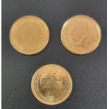 Three gold half sovereigns dated 1982, 2001 and 2007. (3) (B.P. 21% + VAT)