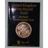 United Kingdom £5 gold brilliant uncirculated coin, dated 1984, collectors edition. 22ct gold, 39.