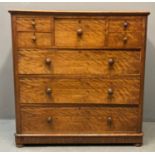 19th century satin wood and mahogany straight front Scotch chest of drawers, the moulded shaped