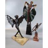 After Ferdinand Preiss, patinated bronze study of a dancing lady on tall plinth. 38cm high