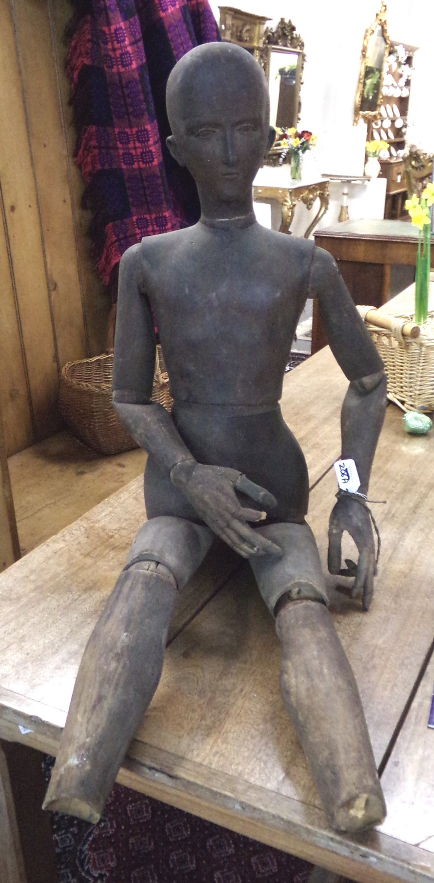 19th century Lay figure/artists wooden mannequin with moveable limbs and articulated fingers. - Image 7 of 12