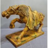 Chinese Tang style Sancai glazed horse on rectangular base. 70cm long approx, 44cm high