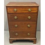 19th century oak straight front chest of drawers, of narrow proportions, the moulded top above a
