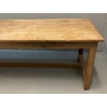 Rustic French design cleated three plank top farmhouse refectory table standing on square