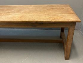 Rustic French design cleated three plank top farmhouse refectory table standing on square