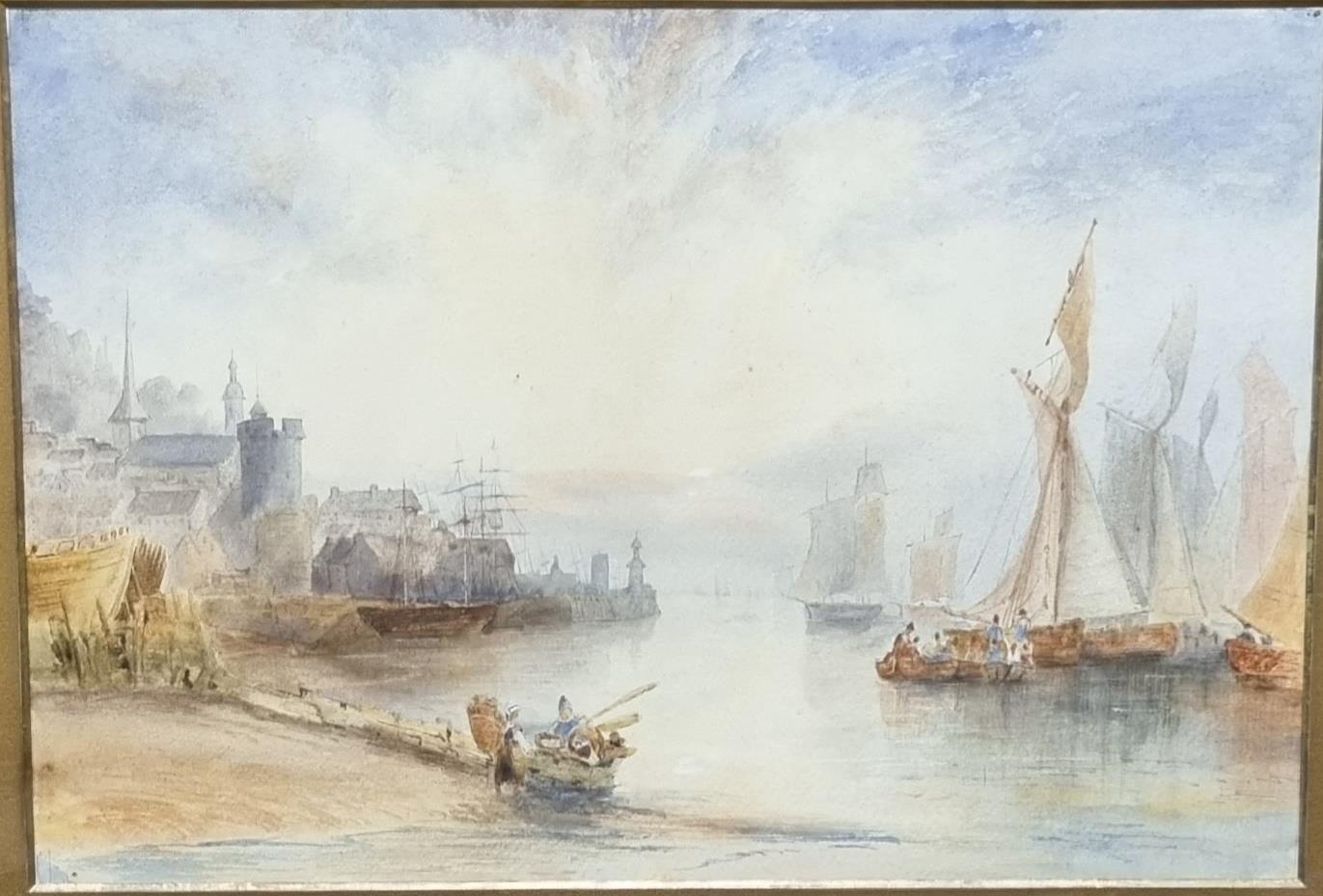 British School (19th Century), study of a busy continental harbour, watercolours. 36 x 50cm - Image 2 of 2