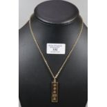 9ct gold ingot pendant and chain. Approx weight 20 grams. (B.P. 21% + VAT)