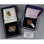 The 1994 gold proof half sovereign, together with Queen Elizabeth II half sovereign dated 2003,