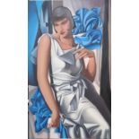 After Tamara de Lempicka, three quarter length portrait of a stylish woman, oils on canvas. 135 x