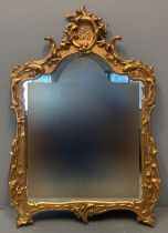 Rococo style gilt framed mirror, the dome top and frame overall decorated with moulded