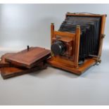 Thornton Pickard mahogany plate camera with Hugo Meyer & Co. lens, 6.5x4.5 inches plate, together