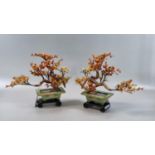 Mirror matched pair of hardstone Bonsai studies, most likely Chinese, both contained in Canton