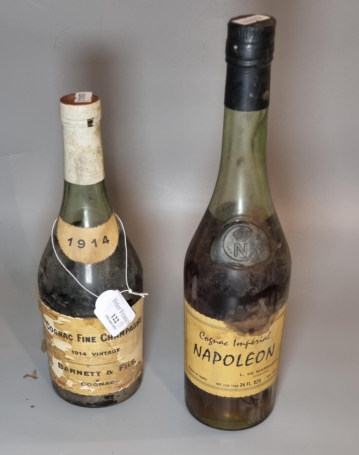 Bottle of 1914 vintage Cognac Fine Champagne, Barnett & Fils together with a Napoleon Cognac