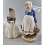 Two Royal Copenhagen porcelain figurines shape No. 815 and 1251 of young girls, one at work. (2) (