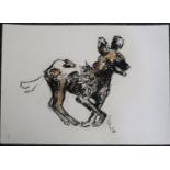 Mike Brightman (20th century South African), 'Juvenile Wild Dog', signed. Pastels. 32x45cm approx.