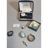 Collection of silver and costume jewellery including an engraved fob watch case. (B.P. 21% + VAT)