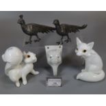 Two Royal Osborne bone china figures of a fox and chipmunk together with a wall hook in the form