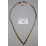 9ct gold wishbone necklace. (claps detatched). Approx weight 8.8 grams. (B.P. 21% + VAT)