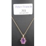 Amethyst pendant set in 9ct gold with a 9ct gold chain. Approx weight 2.8 grams. (B.P. 21% + VAT)