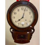 Early 20th century two train drop dial wall clock, the face marked Made in Great Britain, with key