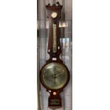 19th century mahogany wheel barometer with thermometer and silvered dial. (B.P. 21% + VAT)