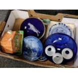 Box of assorted mostly china to include: Beswick ware cottage design cheese dish, various collectors