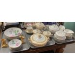 Three trays of Noritake and Japanese teaware items: bowls, lidded tureens etc. varying designs. (