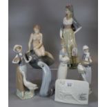 Collection of Lladro Spanish porcelain figurines, to include: young girls with animals, Lladro