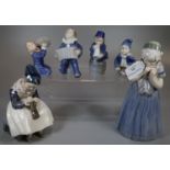 Collection of Royal Copenhagen Danish porcelain figures of young children, some playing musical