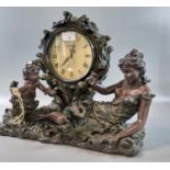 Juliana quartz bronzed mantle clock in Art Nouveau style with figure of semi-nude lady and