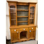 Late Victorian pale oak two stage cabinet back Welsh farmhouse dog kennel dresser. (B.P. 21% + VAT)