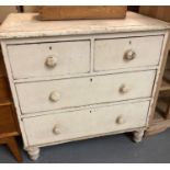 Victorian painted pine straight front chest of two short and two long drawers on baluster turned