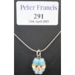 A silver and enamel double sided pansy necklace. (B.P. 21% + VAT)