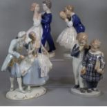Collection of three Danish porcelain figure groups together with a Royal Dux figure group of a young