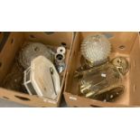 Two boxes of assorted modern glass and brass finish ceiling light fittings, various. (B.P. 21% +