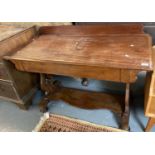 Mid 19th century mahogany gallery back single drawer hall/side table having shaped under-tier and