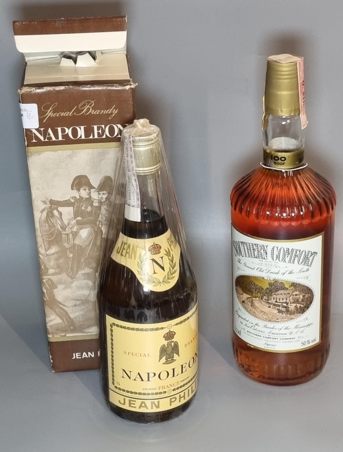 Napoleon Special Brandy, Jean Philip together with a bottle of Southern Comfort 1.136 L 50%