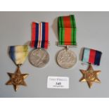 Collection of WWII medals, to include: 1939-45 War Medal, Defense Medal, 1939-45 Star and Atlantic