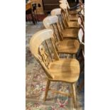 Set of six modern beech slat, spindle and curved back kitchen chairs. (6) (B.P. 21% + VAT)