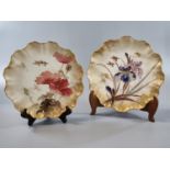 Pair of late 19th century Doulton Burslem porcelain plates with frilled edges decorated with