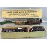 Bassett - Lowke O gauge tin plate three rail electric Royal Scott 4 6 0 locomotive and tender in LMS