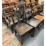 Collection of eight early 19th century oak farmhouse bar back and other similar chairs including two