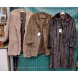 Collection of three vintage fur coats and jackets to include: one brown, one light brown and a