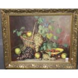 Lazaro, still life study of fruit in a basket, oils on panel. 64x79cm approx. Gilt frame. (B.P.