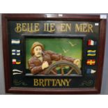 Modern decorative relief wall panel 'Belle Ille En Mer, Brittany', overall 62x50cm approx with a