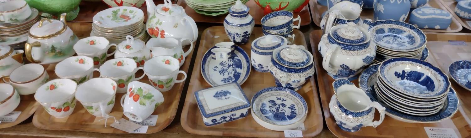 Two trays of Royal Doulton 'Booth's Real Old Willow' design items to include: various bowls, teapot,