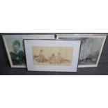 After Sir William Russel Flint, three prints, being river landscape, interior study and portrait