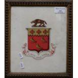 Hand painted coat of arms for the 'Brokelsby' family of Lincolnshire with Latin moto 'Vincit Amor