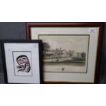 After Norman Tate, mischievous man, a small coloured print. Framed. Together with a coloured