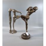 Art Nouveau design metal figure of a nude lady with long flowing hair together with another